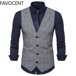 Men Suit Vest Fashion Slim Fit Thin Plaid Men Tops Slim Business Vest Waistcoat Man