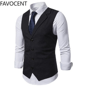 Men Suit Vest Fashion Slim Fit Thin Plaid Men Tops Slim Business Vest Waistcoat Man