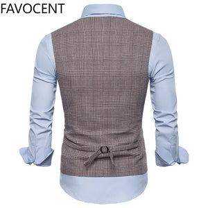 Men Suit Vest Fashion Slim Fit Thin Plaid Men Tops Slim Business Vest Waistcoat Man