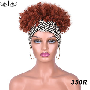 Short Afro Kinky Curly Headband Wig 2 in 1 Turban Wigs for Black Women