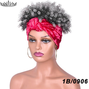 Short Afro Kinky Curly Headband Wig 2 in 1 Turban Wigs for Black Women