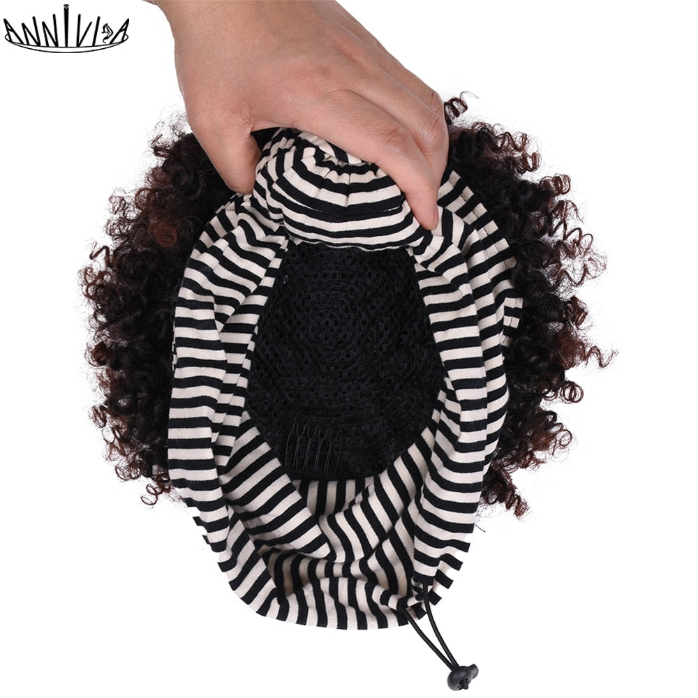 Short Afro Kinky Curly Headband Wig 2 in 1 Turban Wigs for Black Women