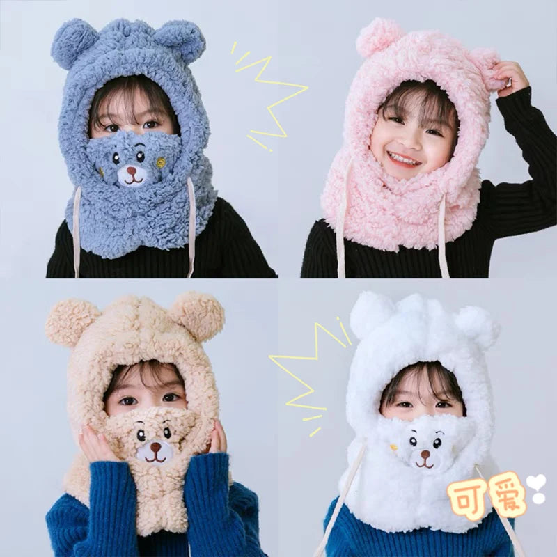 children's hat winter neck ear protection cute bear plush warm fashion