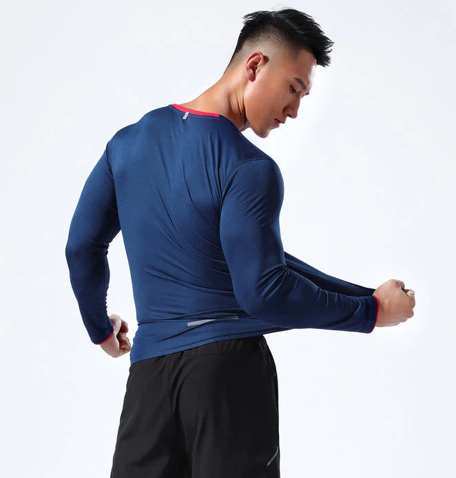 Plus Size Men Running Sport Shirts Tops Long Sleeve