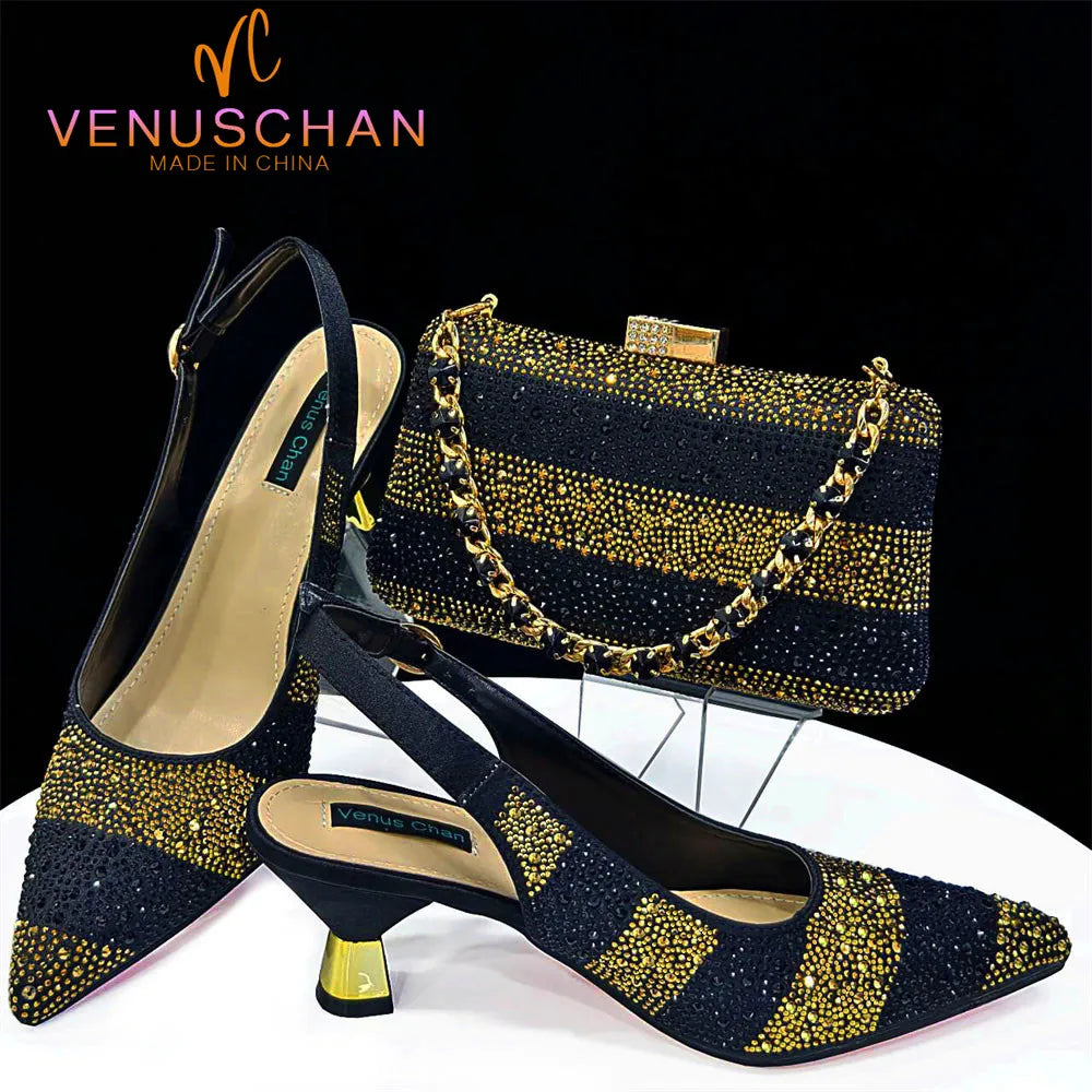 Elegant High Heels Shoes and Bag Set for Women