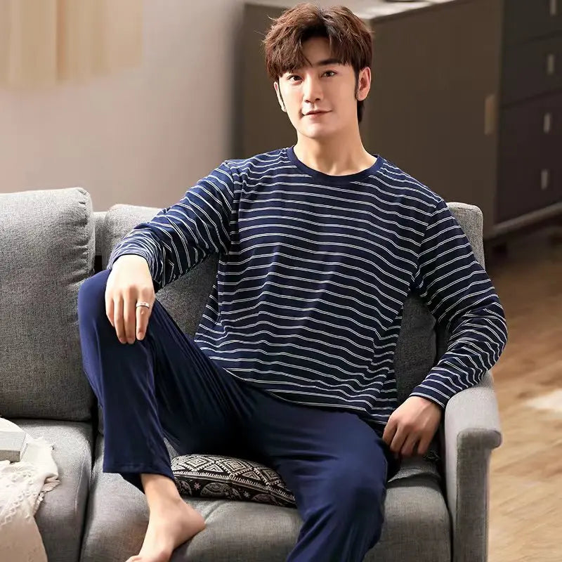 Men's Pajamas Set Soft Long-Sleeved Sleep