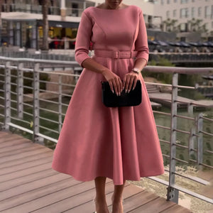 women Casual long sleeve Solid Color dress