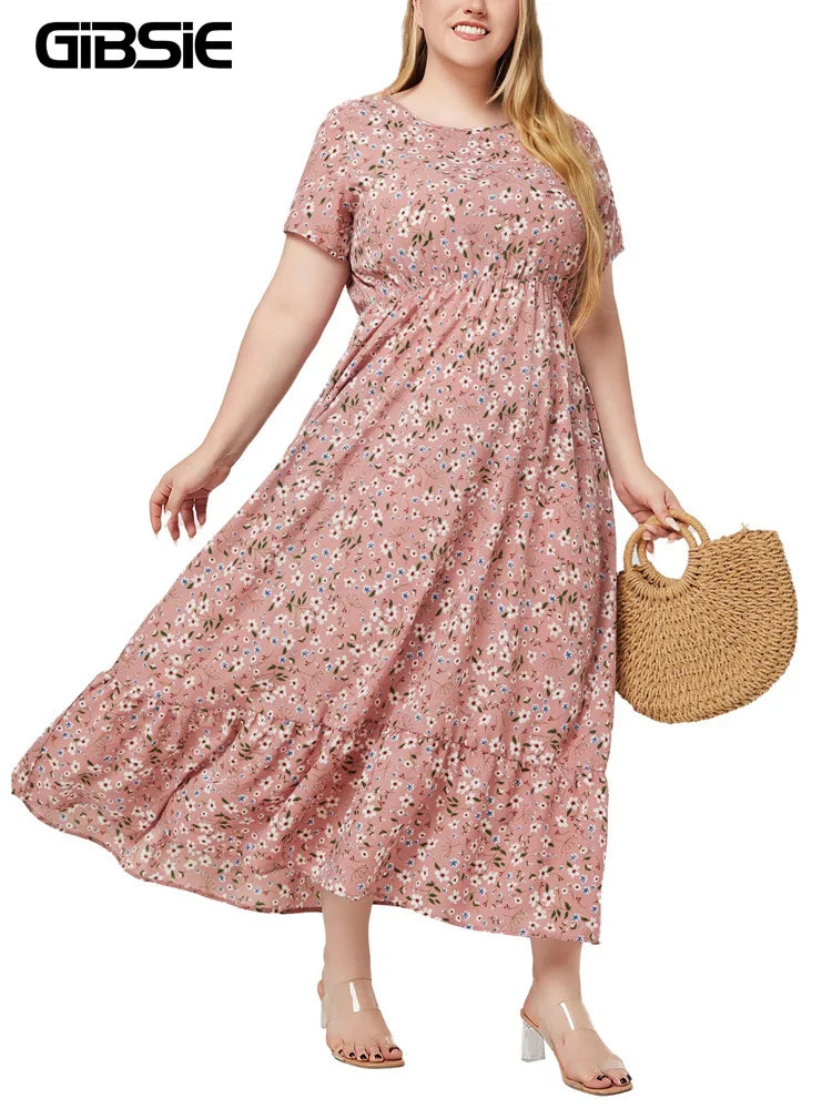 Plus Size Boho Women's Ditsy Floral Print Summer Dress