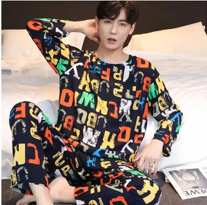 Men's Pajamas Set Soft Long-Sleeved Sleep