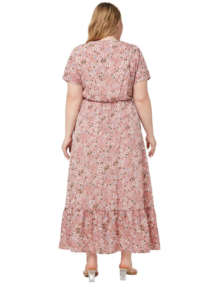 Plus Size Boho Women's Ditsy Floral Print Summer Dress