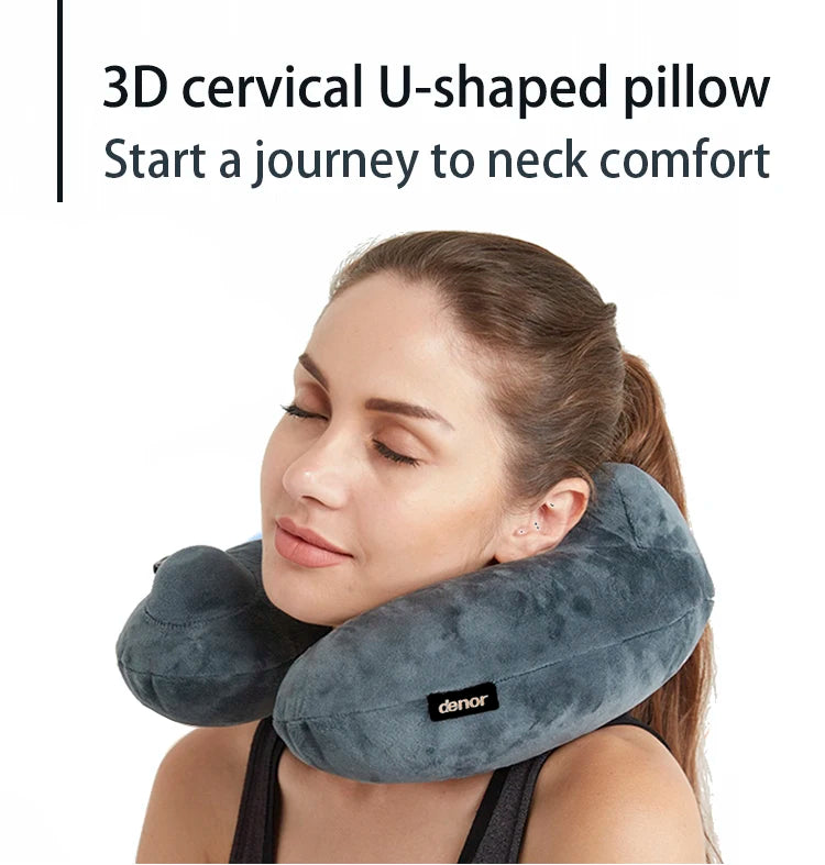 DENOR Press-inflatable neck U-shaped soft and comfortable crystal velvet ergonomic portable travel pillow