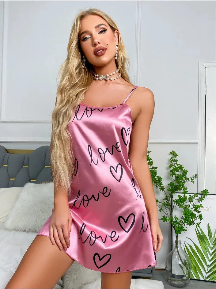 Women Sexy Sleeveless Nightdress Satin Lingerie