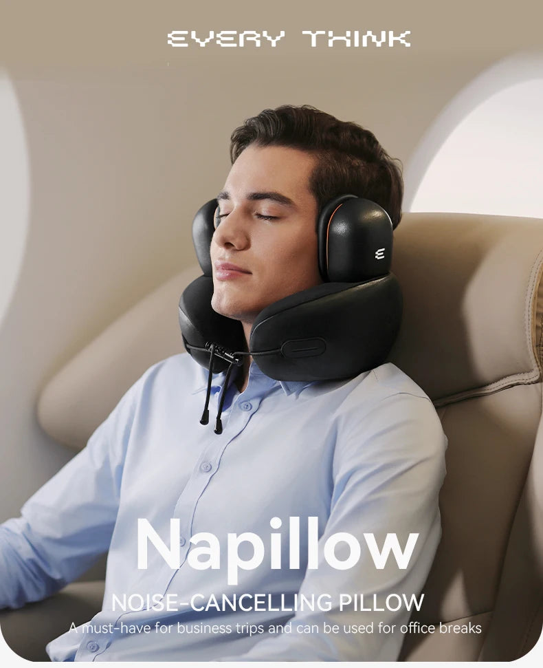 Travel Pillow U-shaped Neck Pillow Noise Cancelling Memory Foam Support Breathable Skin-friendly Fabric Detachable Earmuffs