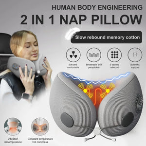 Portable U-Shaped Travel Pillows For Airplanes 3mode Heated Massage Memory Foam For Pain Relief Sleeping