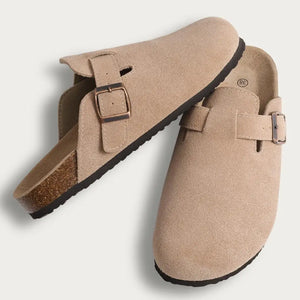 Women Fashion Cork Mules Soft Flats Slippers Cow Suede Clogs Outdoor Beach Shoes