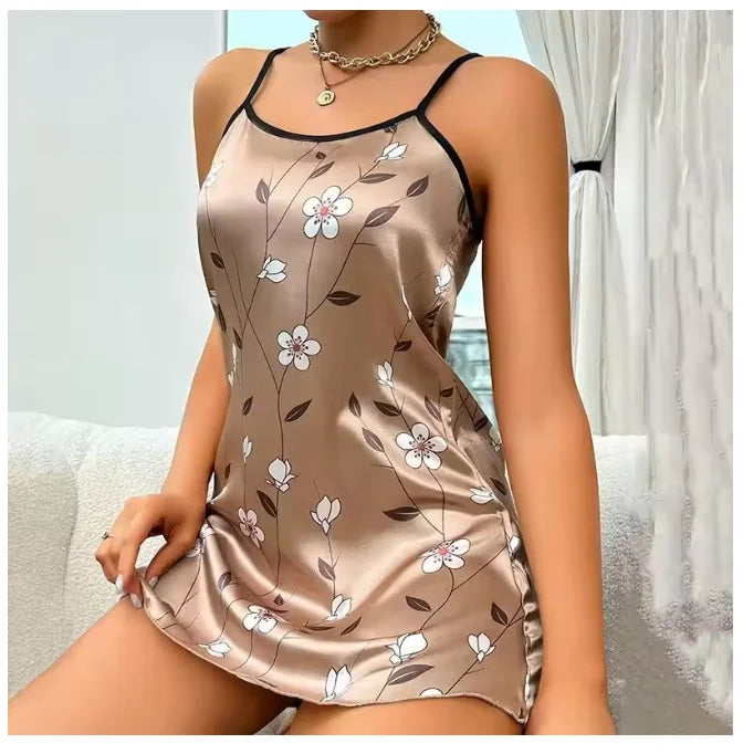 Women Sexy Sleeveless Nightdress Satin Lingerie
