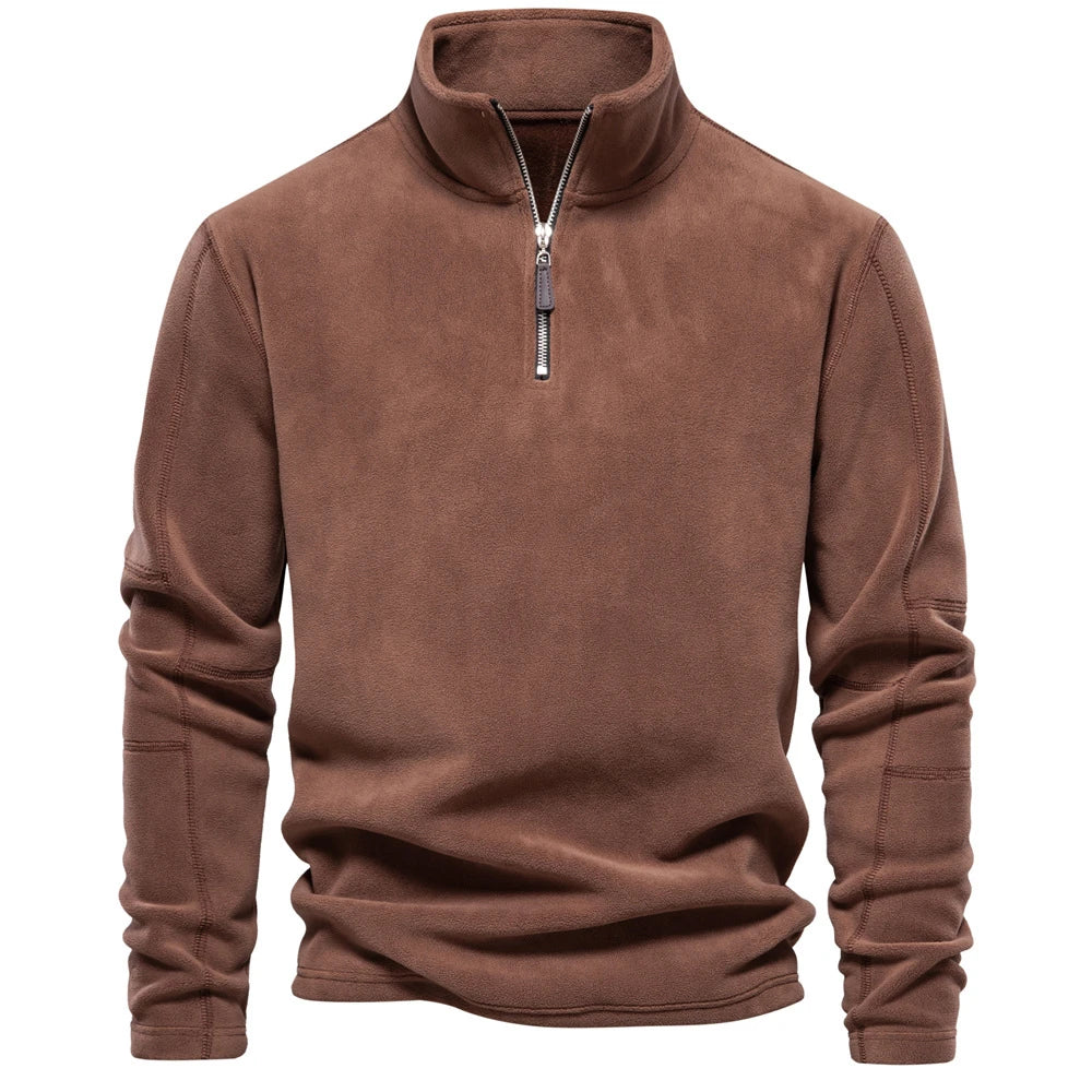 Warm Fleece Men's Sweatshirt Zipper Neck Pullover