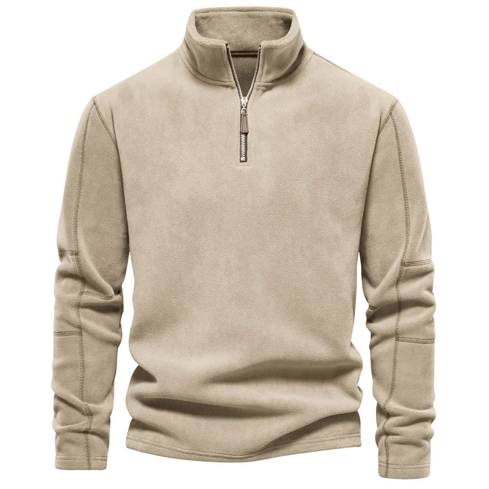 Warm Fleece Men's Sweatshirt Zipper Neck Pullover