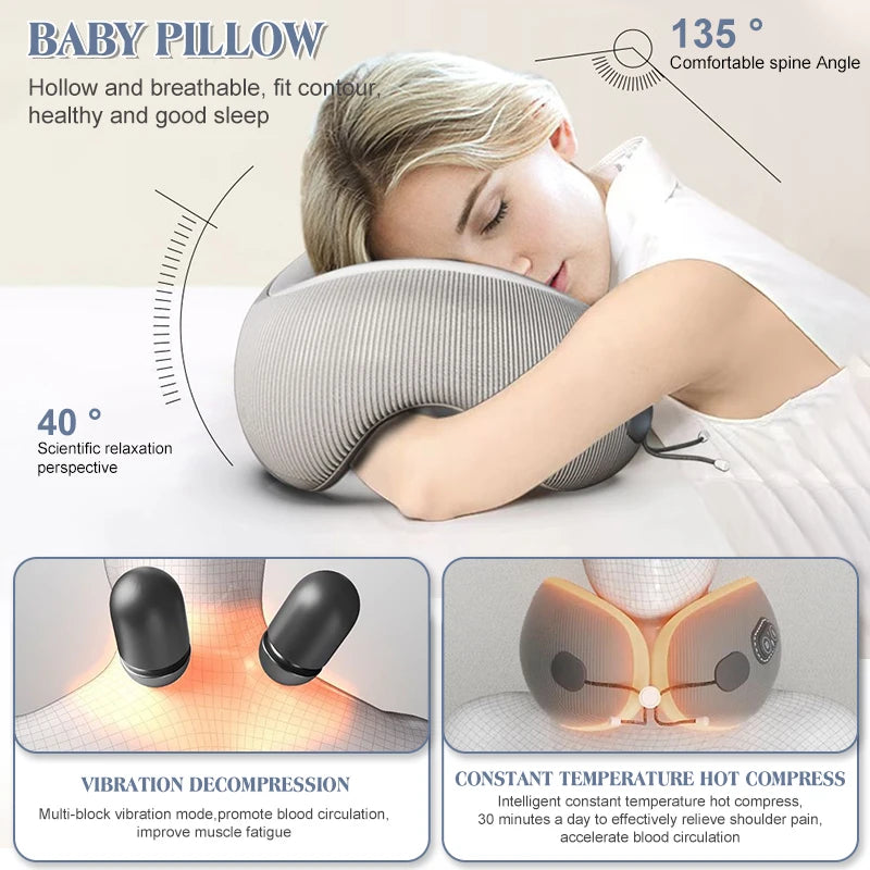 Portable U-Shaped Travel Pillows For Airplanes 3mode Heated Massage Memory Foam For Pain Relief Sleeping