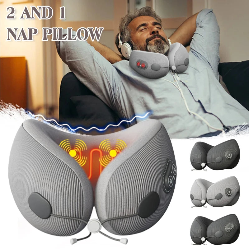 Portable U-Shaped Travel Pillows For Airplanes 3mode Heated Massage Memory Foam For Pain Relief Sleeping