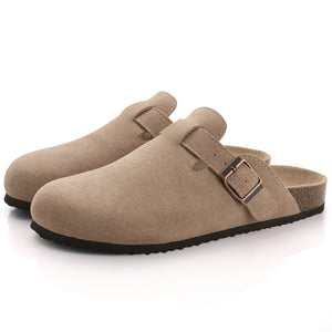 Women Fashion Cork Mules Soft Flats Slippers Cow Suede Clogs Outdoor Beach Shoes