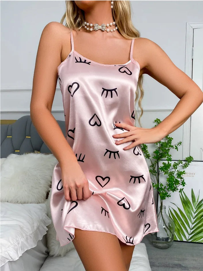 Women Sexy Sleeveless Nightdress Satin Lingerie
