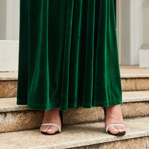 Elegant Long Velvet Solid Color Evening Maxi Dresses for Women