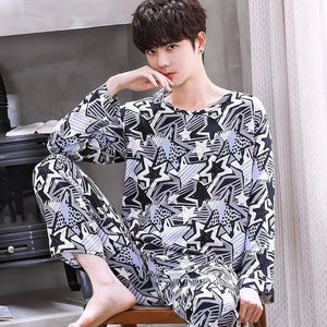 Men's Pajamas Set Soft Long-Sleeved Sleep