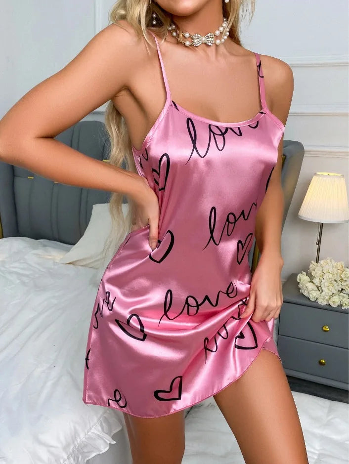 Women Sexy Sleeveless Nightdress Satin Lingerie