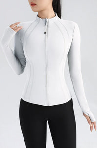 Gym Women's Full Zip Yoga Top Stretch Fit Long Sleeve Round Neck Top Sportswear