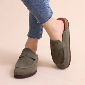 Women Fashion Cork Mules Soft Flats Slippers Cow Suede Clogs Outdoor Beach Shoes