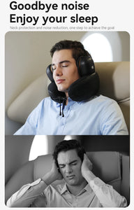 Travel Pillow U-shaped Neck Pillow Noise Cancelling Memory Foam Support Breathable Skin-friendly Fabric Detachable Earmuffs