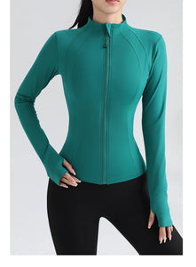 Gym Women's Full Zip Yoga Top Stretch Fit Long Sleeve Round Neck Top Sportswear