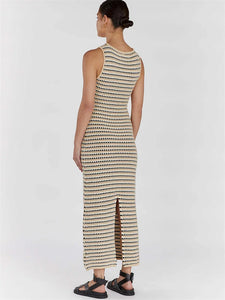 Tossy Striped See-Through Long Female Elegant Sleeveless High Waist Fashion Summer Beach Dress Knit Maxi