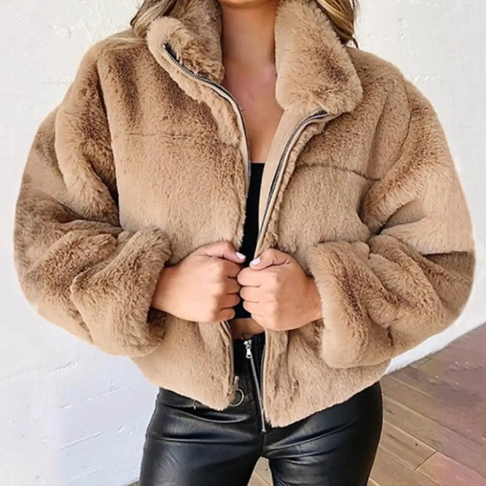 Women's Turn Down Collar Thick Plush Jackets