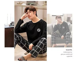 Men's Pajamas Set Soft Long-Sleeved Sleep