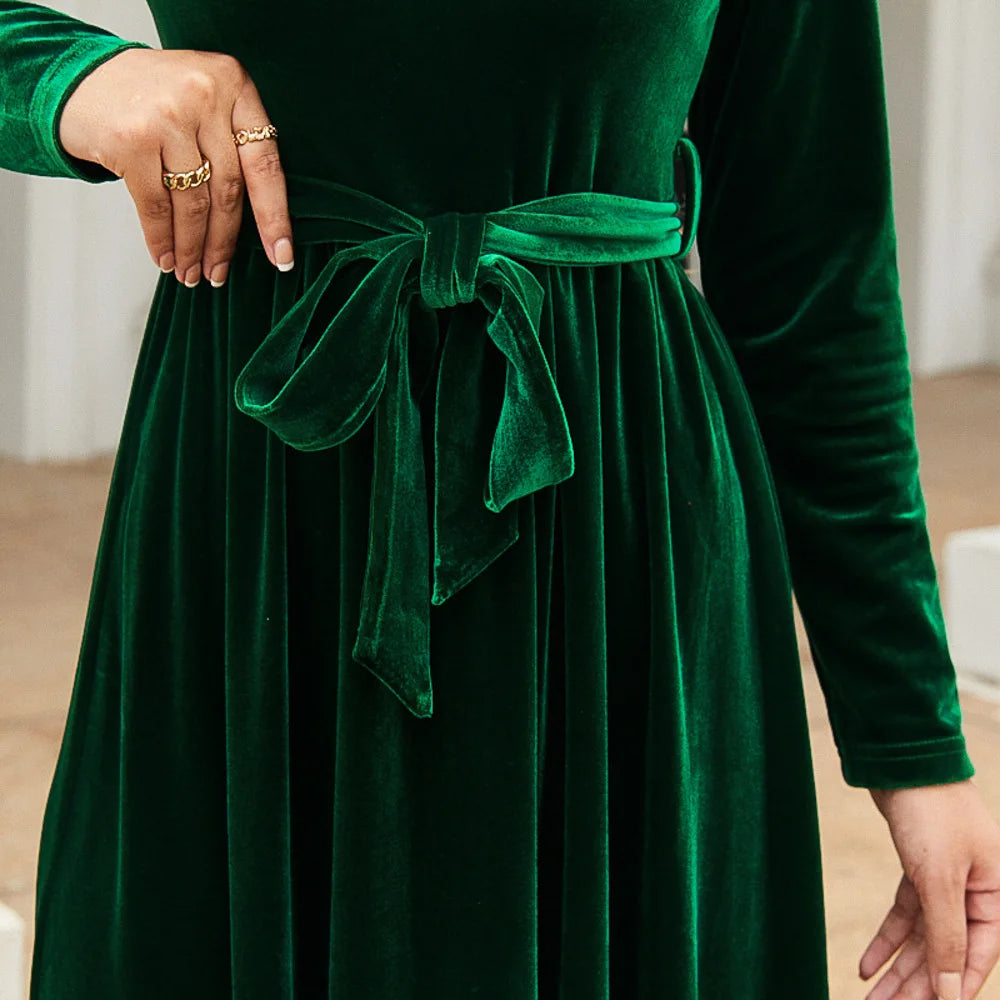 Elegant Long Velvet Solid Color Evening Maxi Dresses for Women