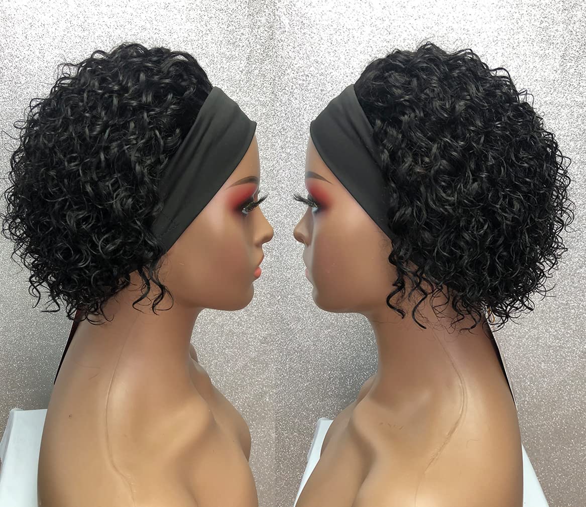 Short Malaysian Kinky Curly Headband Human Hair Wig