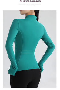 Gym Women's Full Zip Yoga Top Stretch Fit Long Sleeve Round Neck Top Sportswear