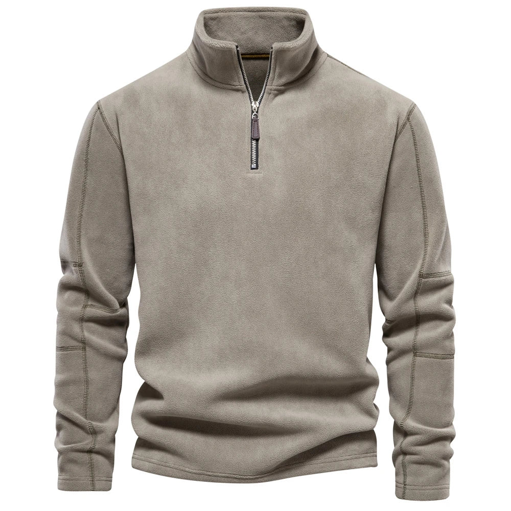 Warm Fleece Men's Sweatshirt Zipper Neck Pullover