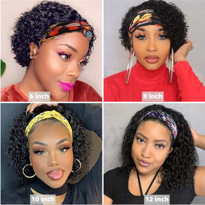 Short Malaysian Kinky Curly Headband Human Hair Wig