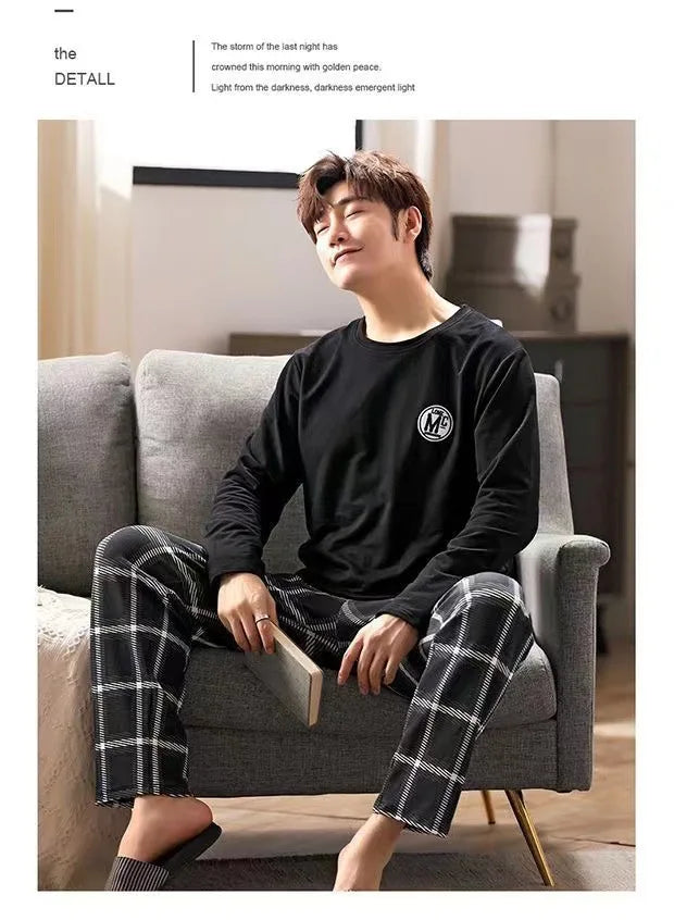 Men's Pajamas Set Soft Long-Sleeved Sleep