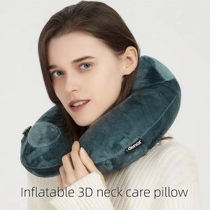 DENOR Press-inflatable neck U-shaped soft and comfortable crystal velvet ergonomic portable travel pillow