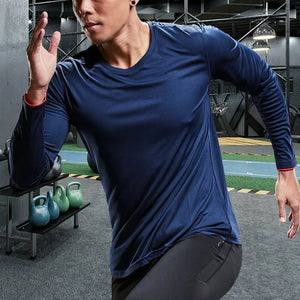 Plus Size Men Running Sport Shirts Tops Long Sleeve