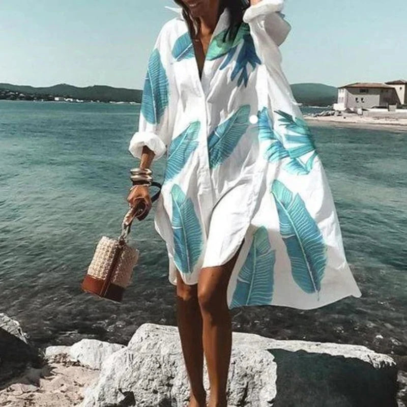 Women Loose Shirt Dress Casual Long Sleeve Printed V Neck bloomingchicboutique Women Loose Shirt Dress Casual Long Sleeve Printed V Neck bloomingchicboutique