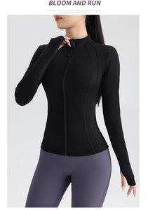 Gym Women's Full Zip Yoga Top Stretch Fit Long Sleeve Round Neck Top Sportswear