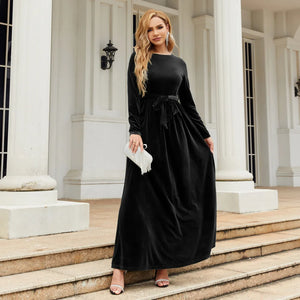 Elegant Long Velvet Solid Color Evening Maxi Dresses for Women