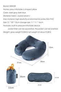 DENOR Press-inflatable neck U-shaped soft and comfortable crystal velvet ergonomic portable travel pillow