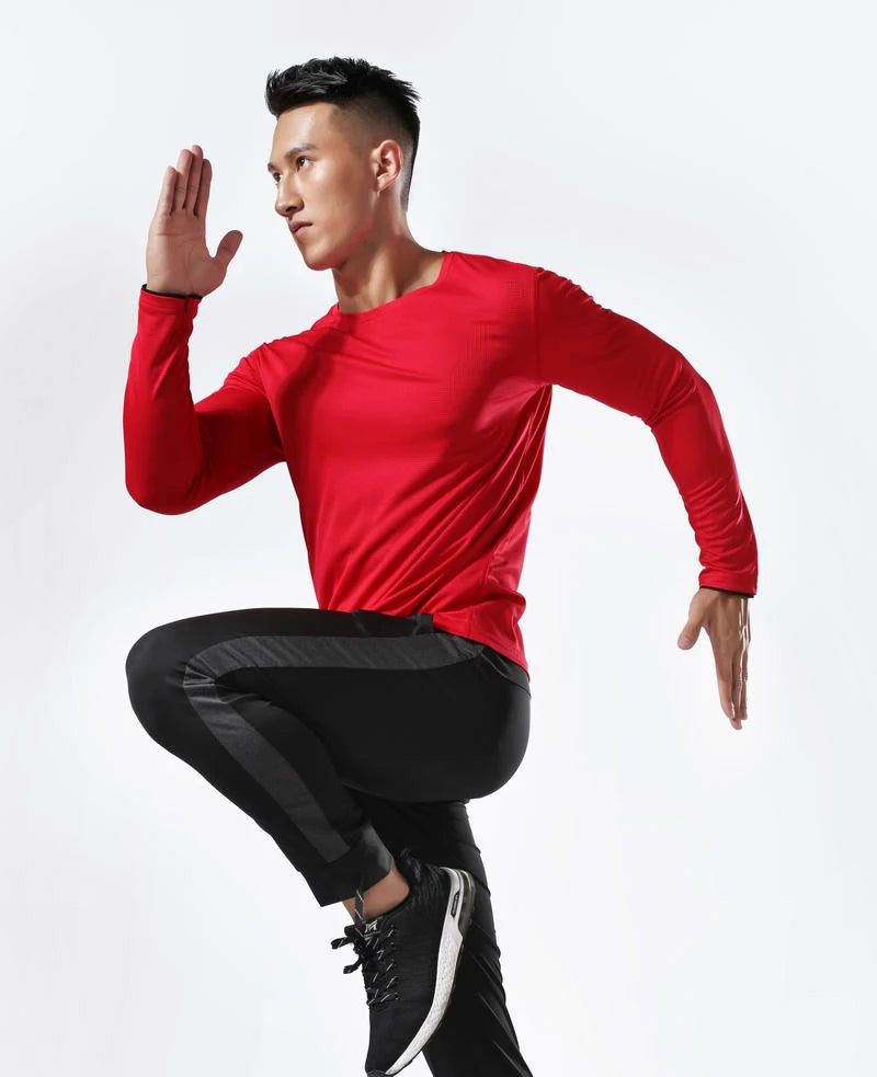 Plus Size Men Running Sport Shirts Tops Long Sleeve