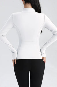 Gym Women's Full Zip Yoga Top Stretch Fit Long Sleeve Round Neck Top Sportswear